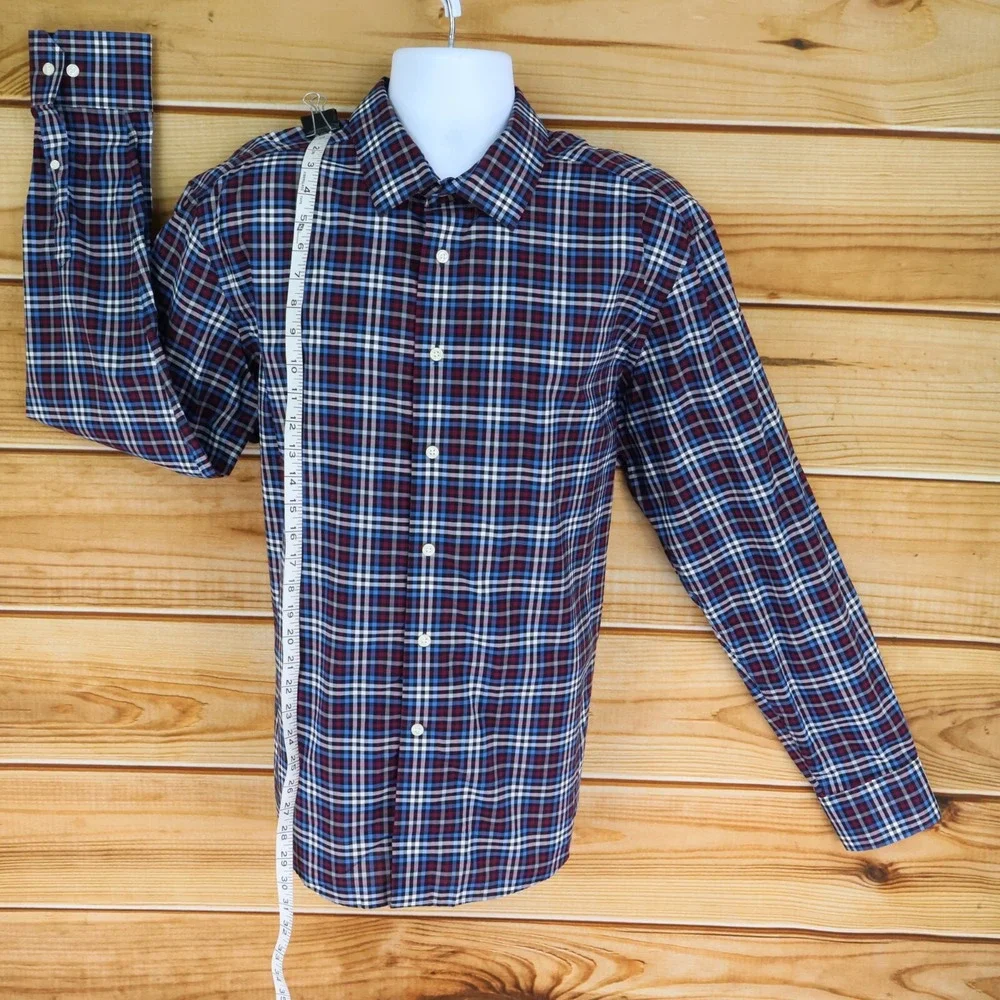 Egara Dress Shirt Mens XL Multicolor‎ Checks 100% Cotton Non-Iron Spread Collar